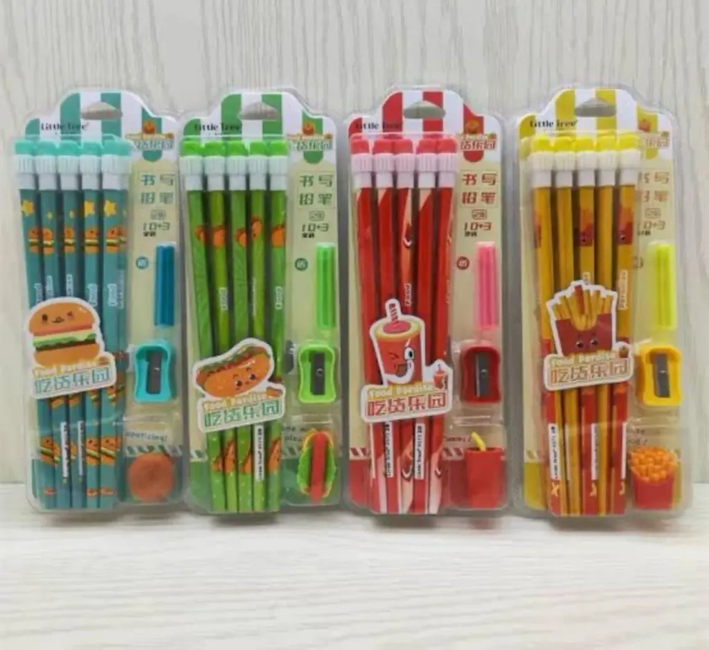 Little Tree Fast Food Series 10 Pencil, Eraser & Sharpener Set